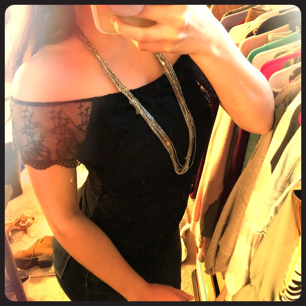 Ruffle lace off the shoulder top (black)